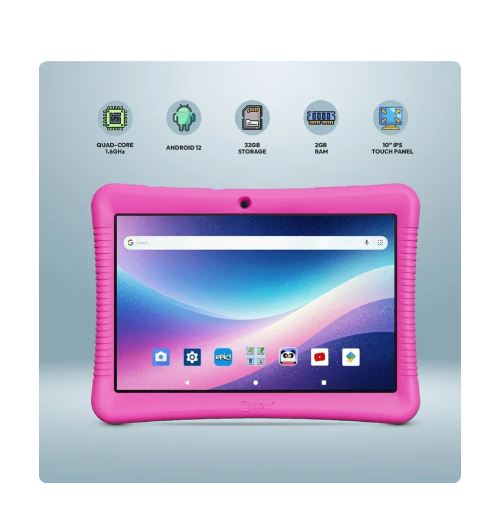 Contixo Model 2025 10" Kids Tablet with Epic! and Lingokids, Educational Android Tablet for Children Ages 3-12, 32GB, Parental Controls, Kid-Proof Case with Stand - Pink