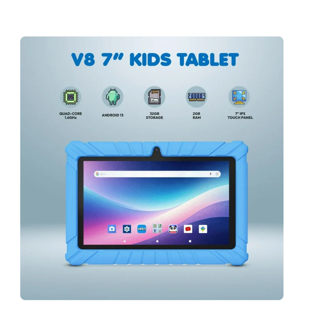 Contixo 7" Kids Tablet, Ages 3-7, Epic and Lingokids, Childproof Case, Android Tablet, Parental Controls, 32GB - Blue