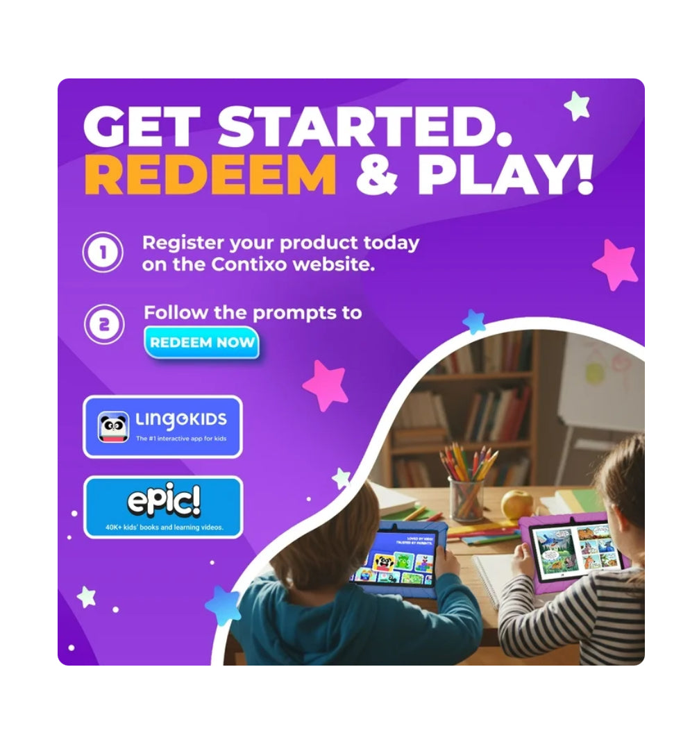 Contixo 7" Kids Tablet, Ages 3-7, Epic and Lingokids, Childproof Case, Android Tablet, Parental Controls, 32GB - Blue